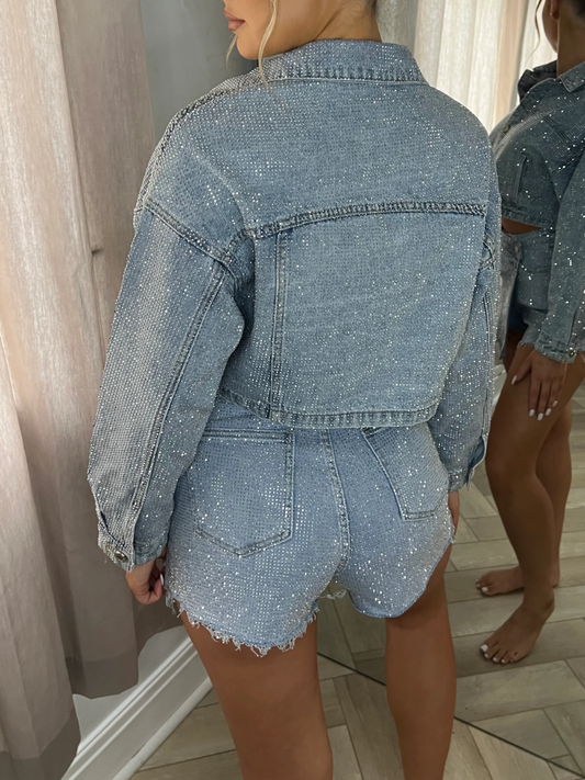 Cropped Diamond Denim Jacket