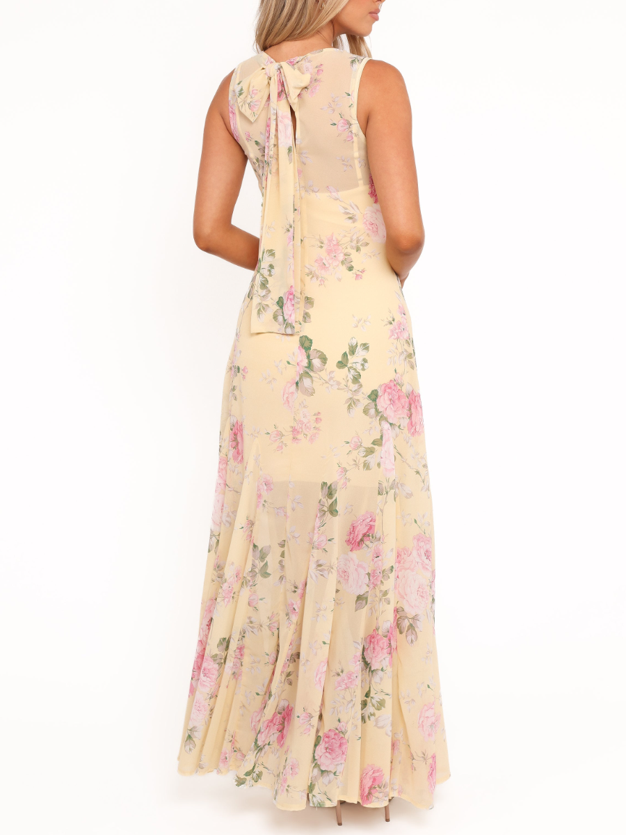 Yellow Floral Sleeveless Maxi Dress