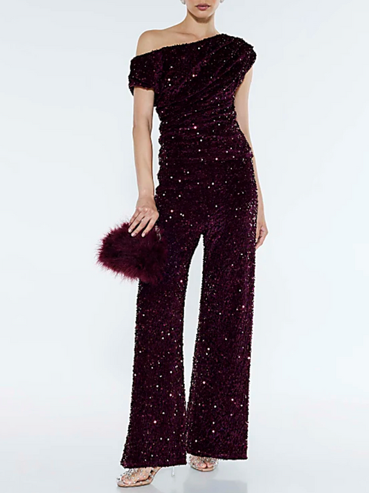 Velvet Sleeveless Sequin Drape Top and Trousers Set
