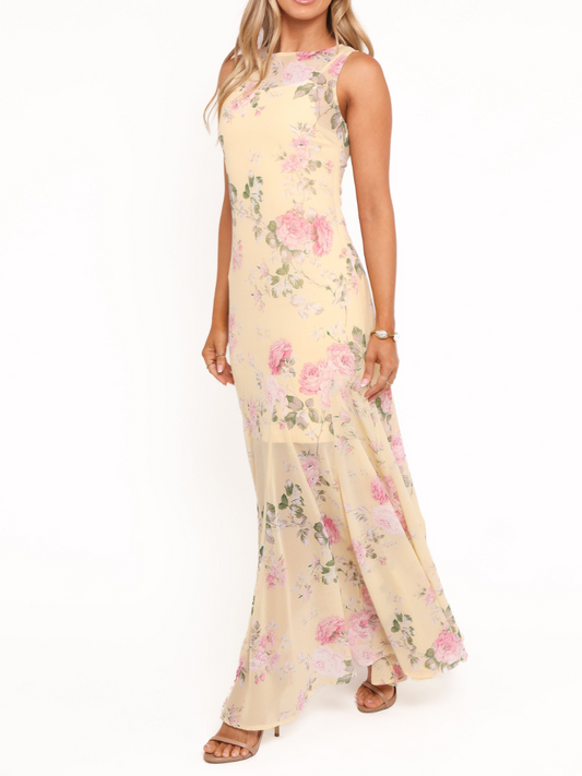Yellow Floral Sleeveless Maxi Dress