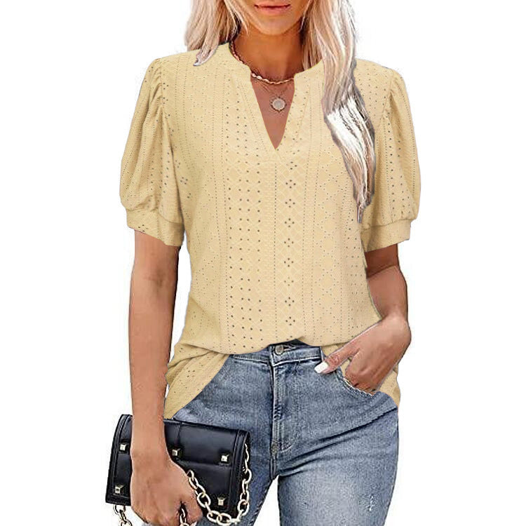 Summer Hollow Puff Sleeve Top