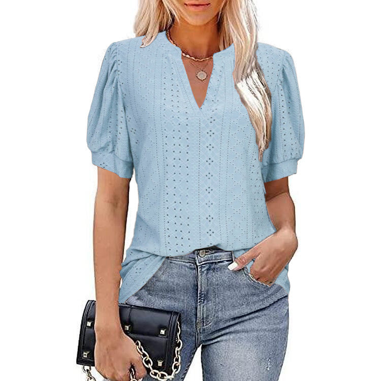 Summer Hollow Puff Sleeve Top