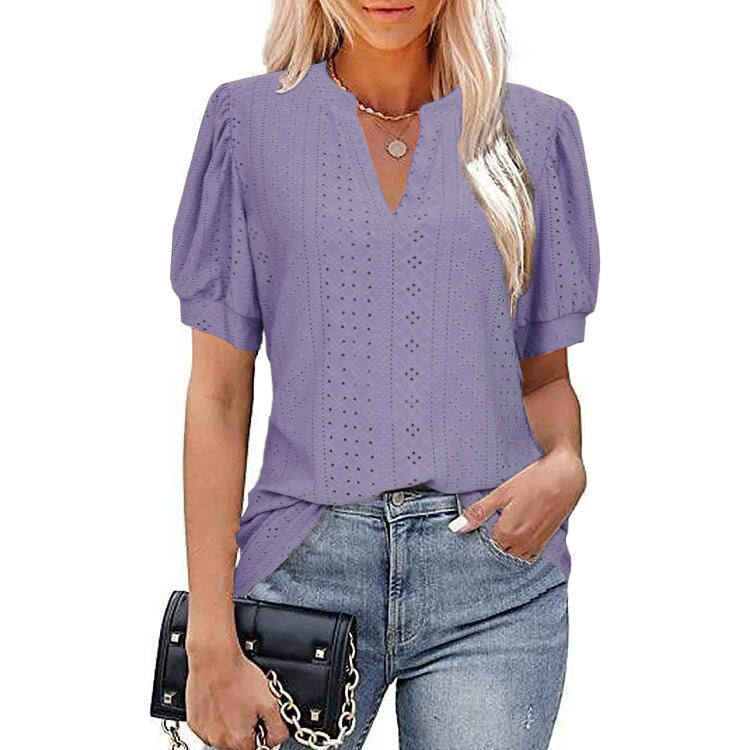 Summer Hollow Puff Sleeve Top