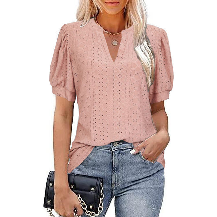 Summer Hollow Puff Sleeve Top