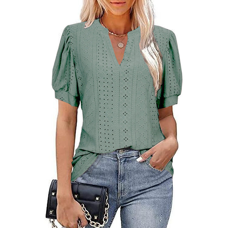 Summer Hollow Puff Sleeve Top