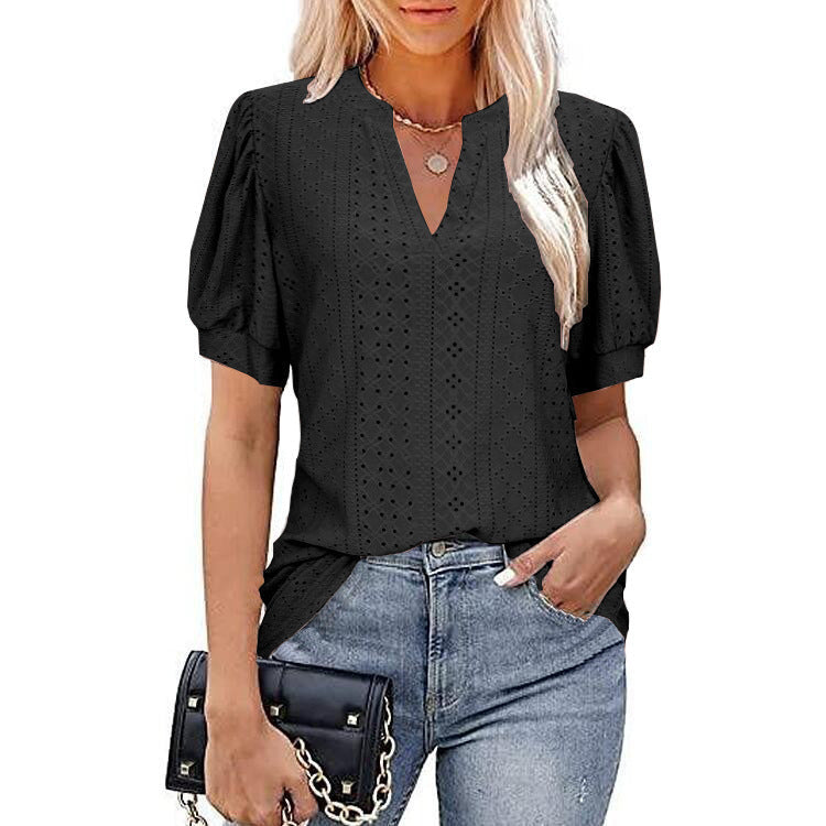 Summer Hollow Puff Sleeve Top