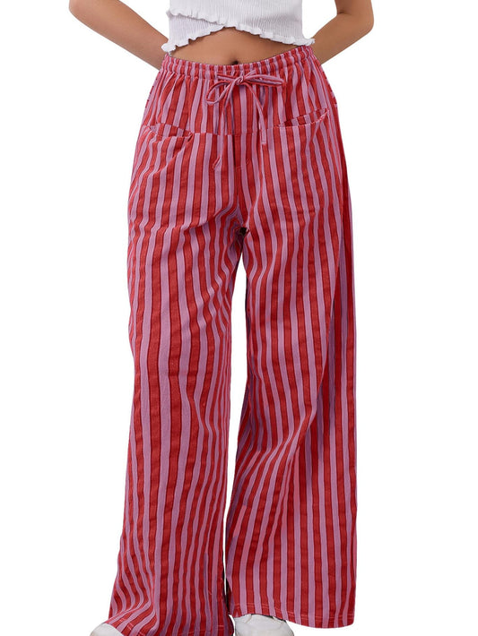 Women's Drawstring Striped Casual Pants