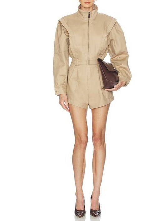The Sculpted Strong-Shoulder Zip-Up Romper