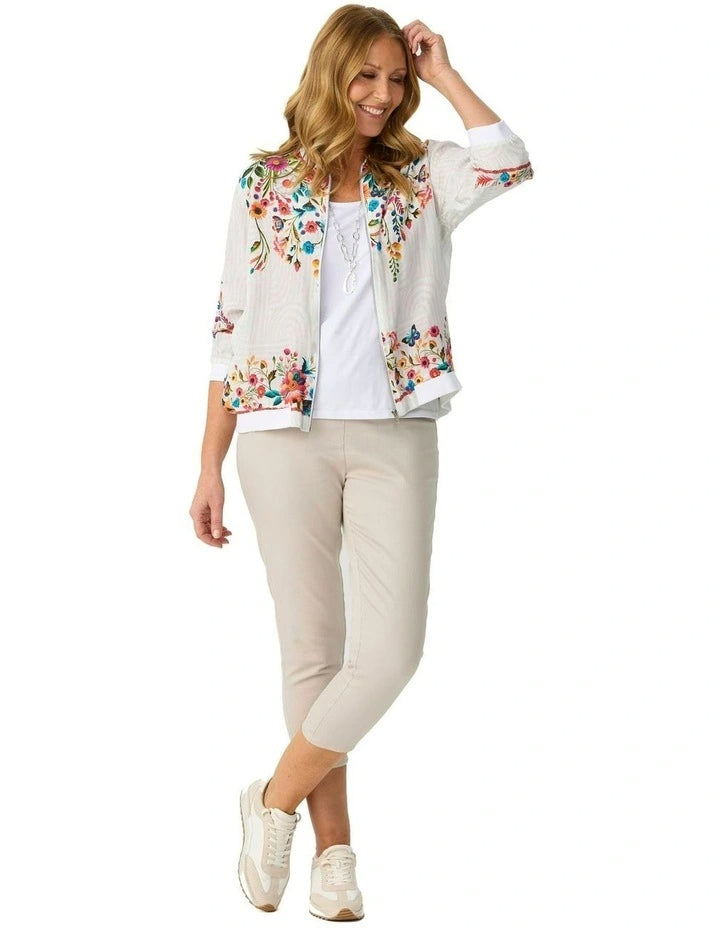 Embroidered Soft Bomber Jacket in White
