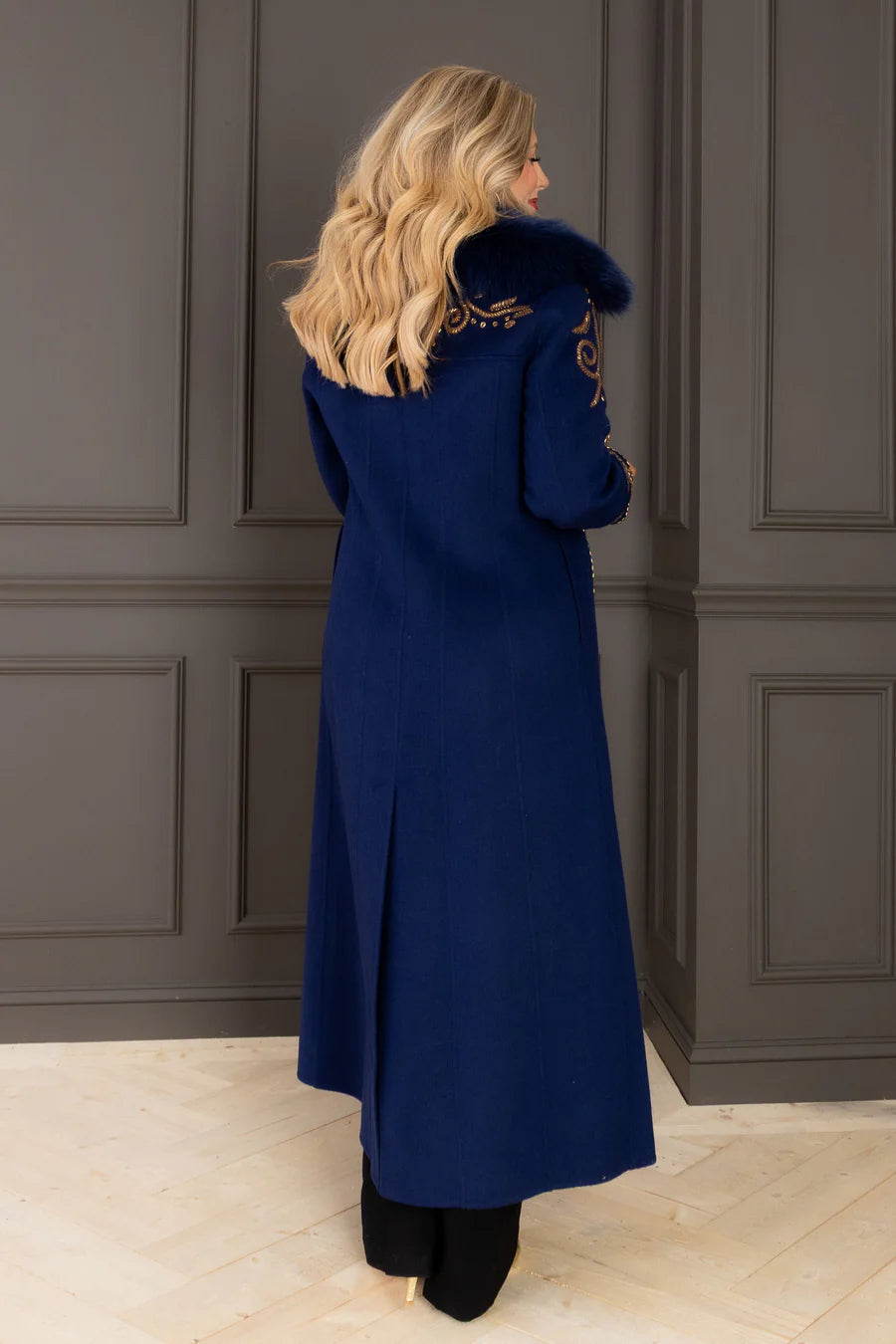 Embroidered Sapphire Maxi Coat