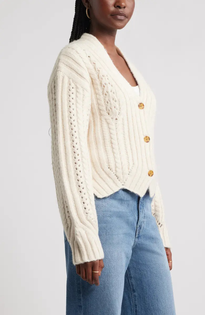 Chevron Hem Cable Cardigan