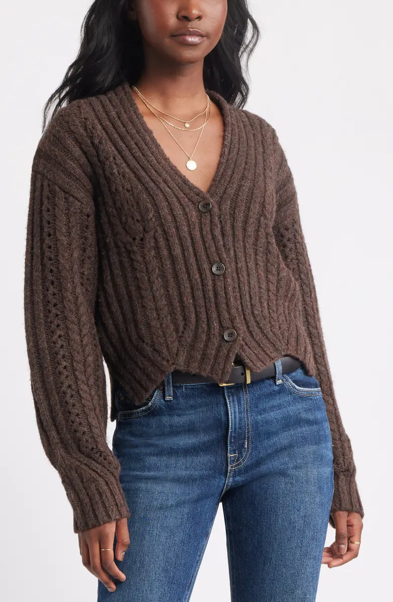 Chevron Hem Cable Cardigan