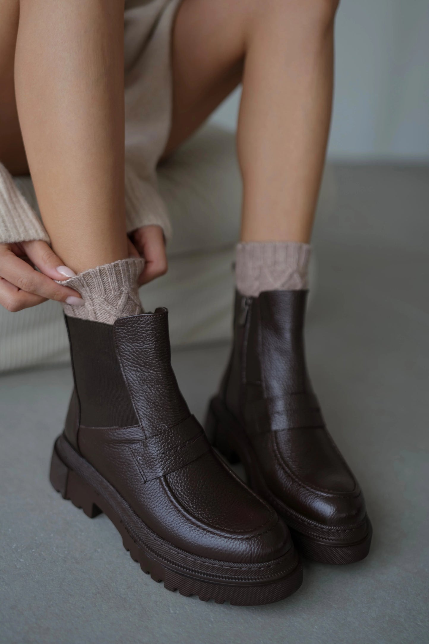 Women's Leather Elastic Detail Boots