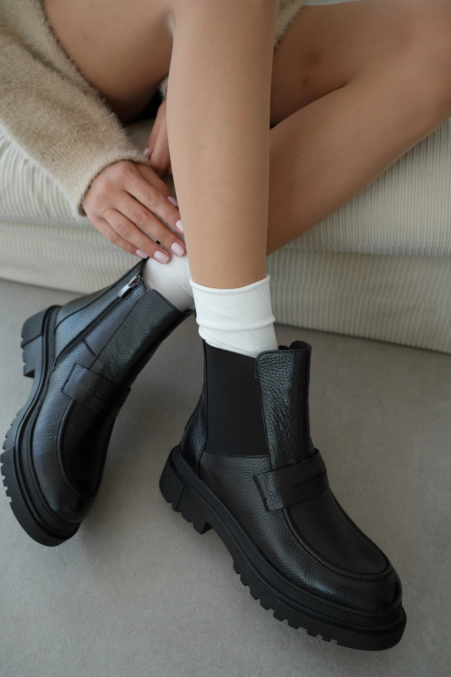 Women's Leather Elastic Detail Boots