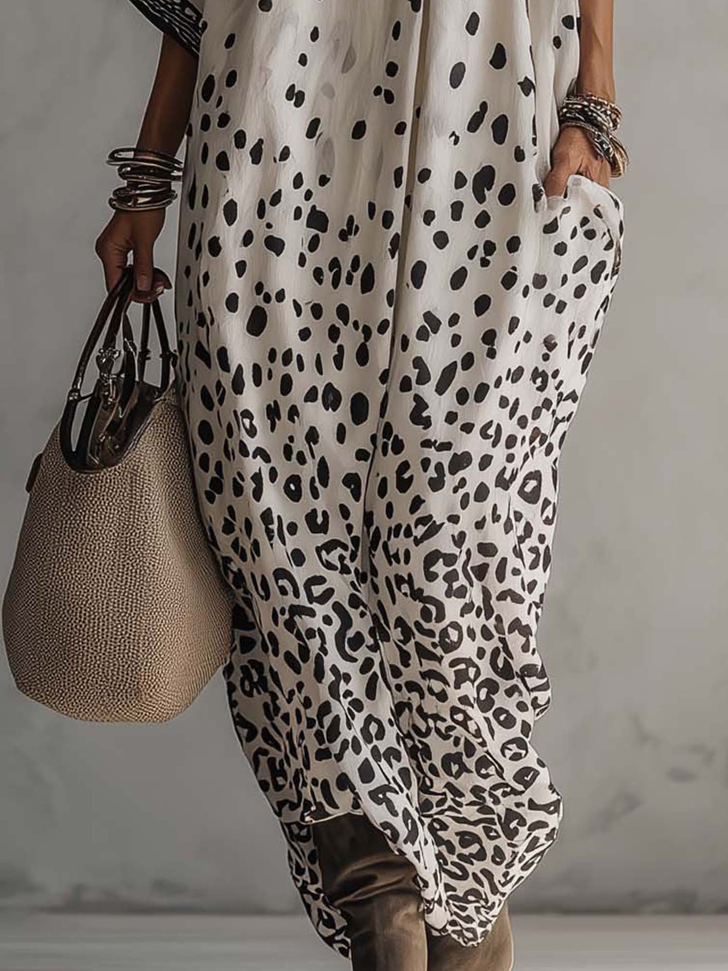 Gradient Leopard Print Cotton Linen Dress