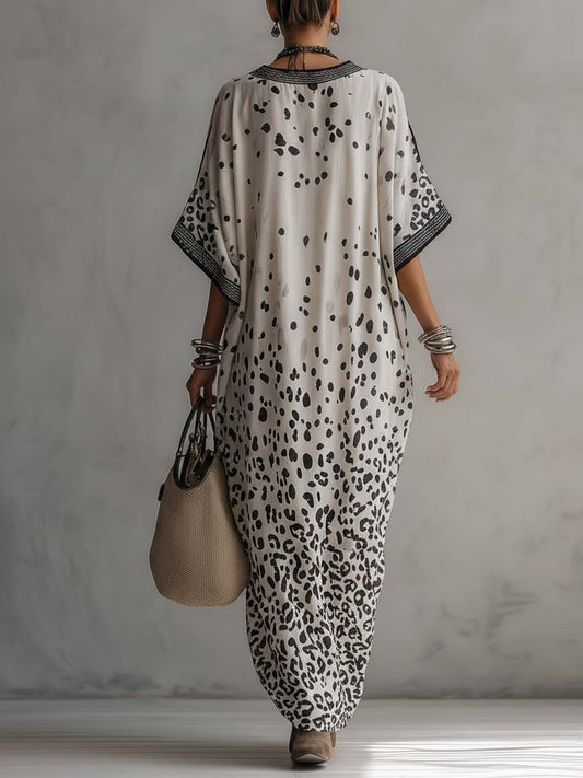 Gradient Leopard Print Cotton Linen Dress