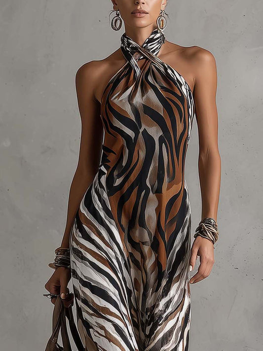 Multi Zebra-Print Strapless Sleeveless Maxi Dress