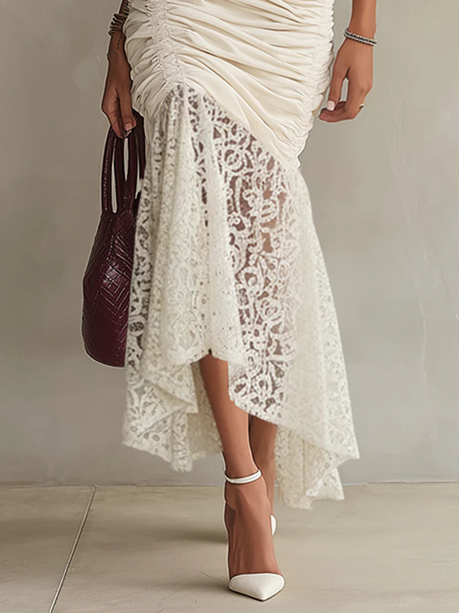 Ruched Lace Sleeveless Maxi Dress
