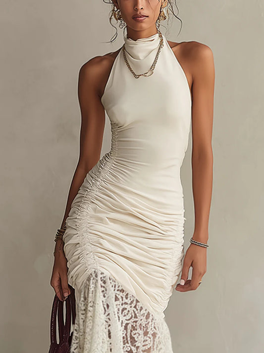 Ruched Lace Sleeveless Maxi Dress