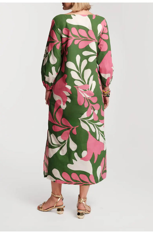 Puff-Sleeve Slit Cotton Maxi Dress