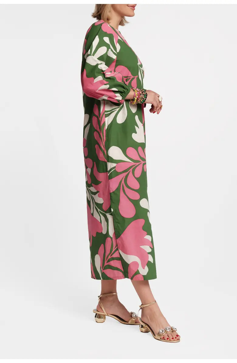 Puff-Sleeve Slit Cotton Maxi Dress
