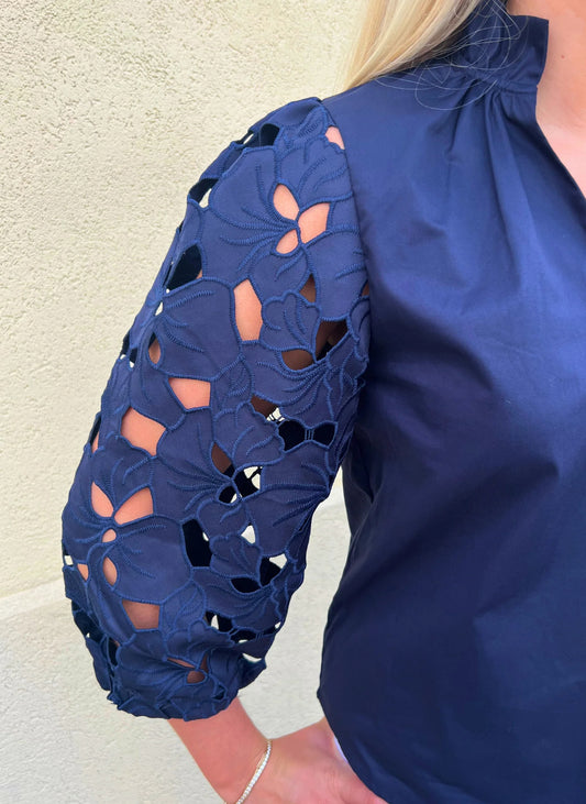 Eyelet Sleeve Detail Top