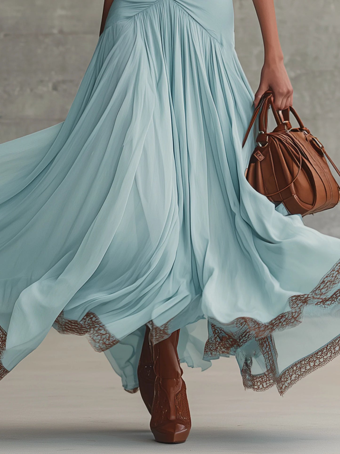 Short Sleeve Ruched Chiffon Maxi Dress
