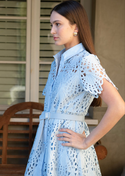 Belted Short Sleeve Lace Midi Dress