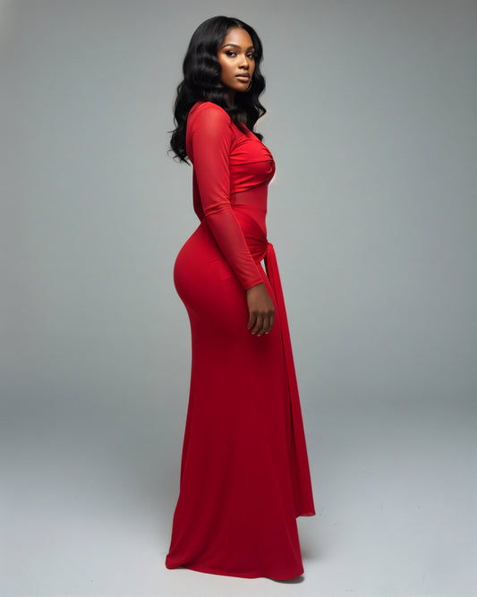 Mesh Panel Wrap Front Maxi Dress