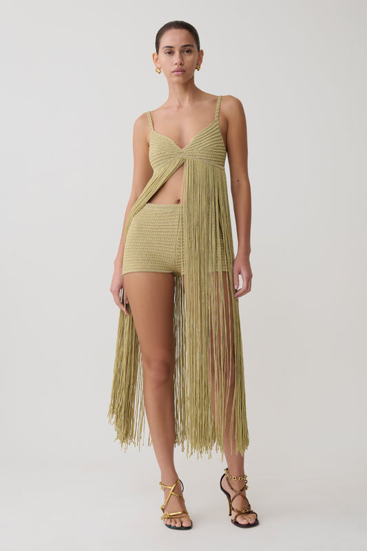 V-Neck Strappy Crochet Maxi Dress