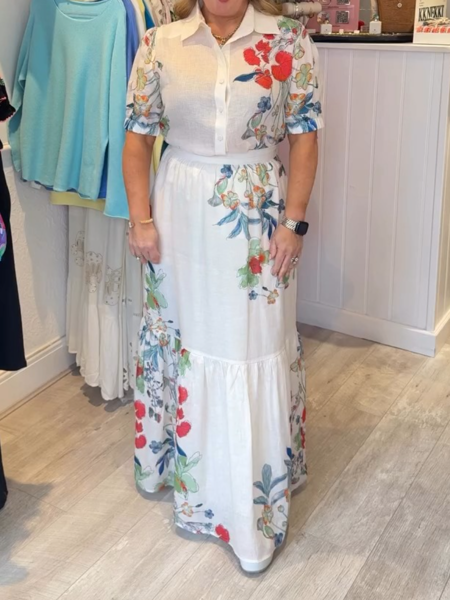 White Floral 2 Piece Maxi Dress Set