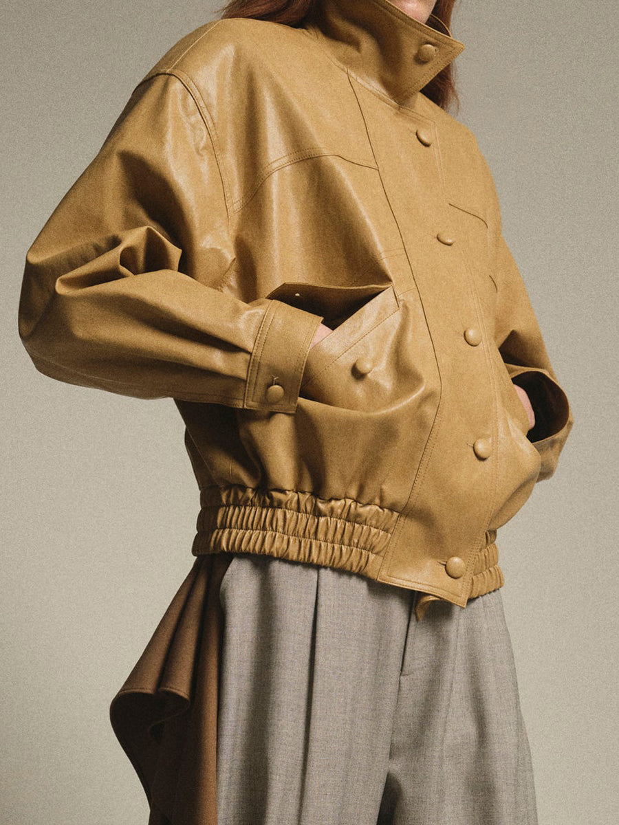 Faux-Leather Bomber Jacket