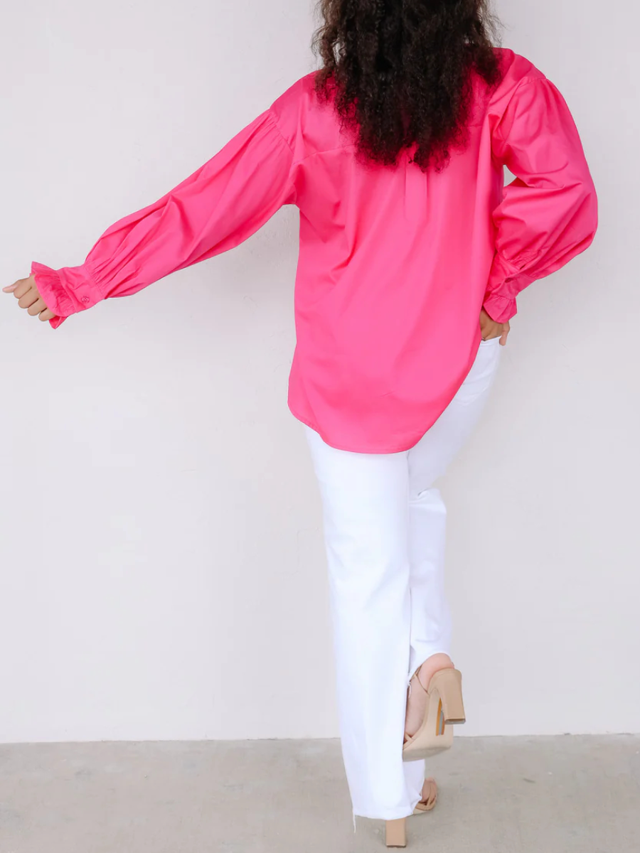 Make It Pop Hot Pink Long Sleeve Blouse