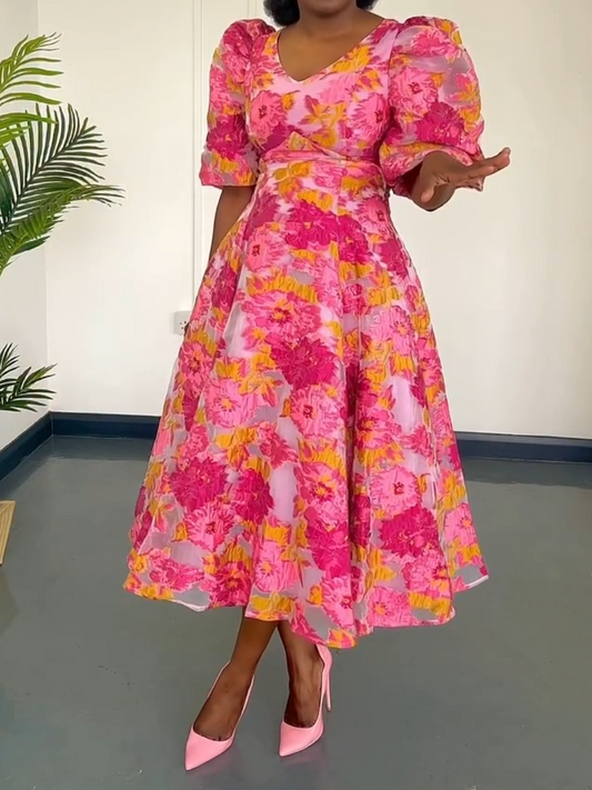 Elegant Summer Floral A-Line Midi Dress