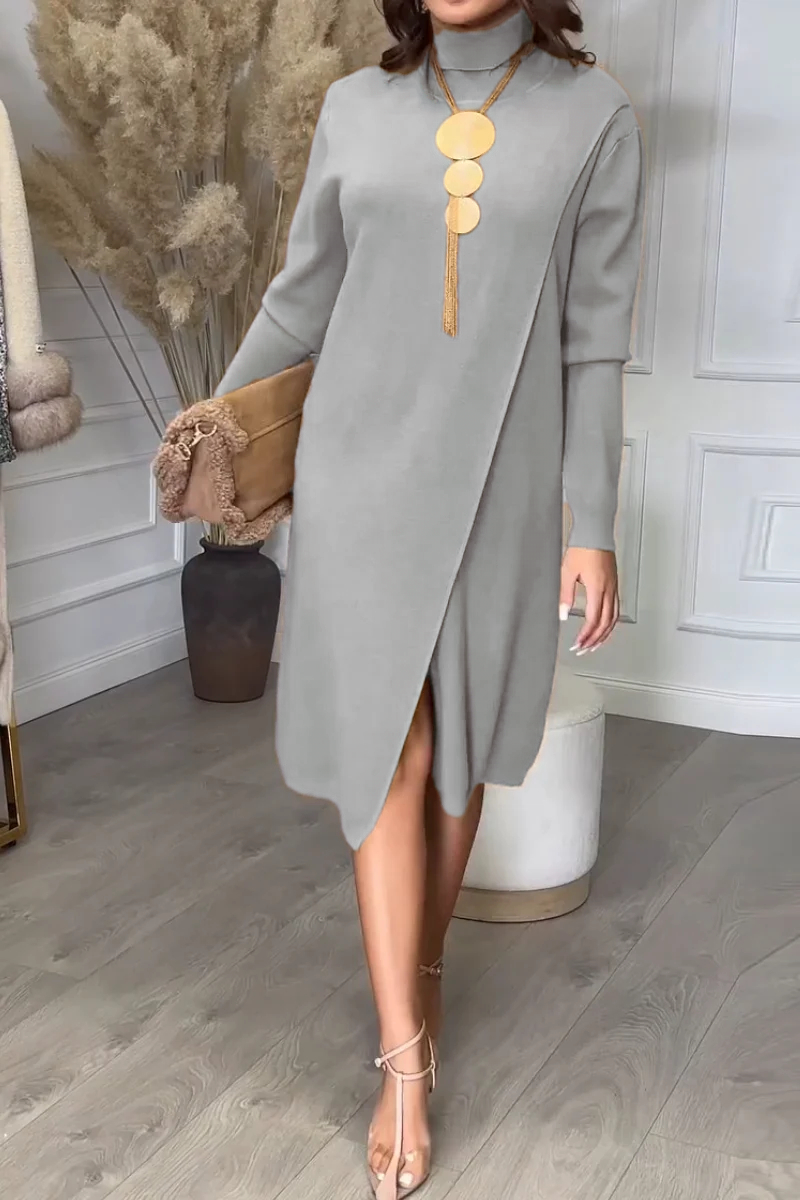 High-neck Slit Knit Dress