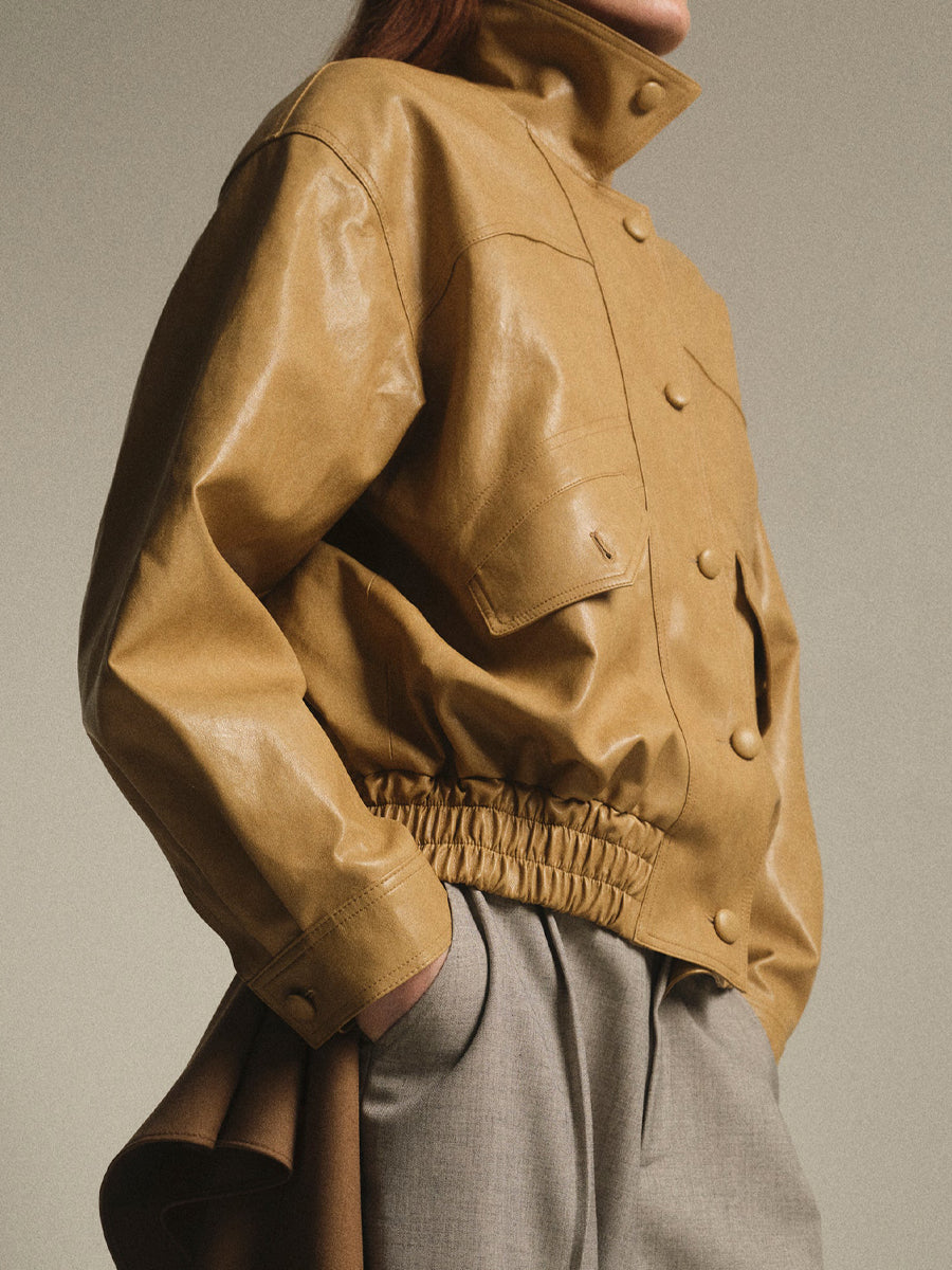 Faux-Leather Bomber Jacket