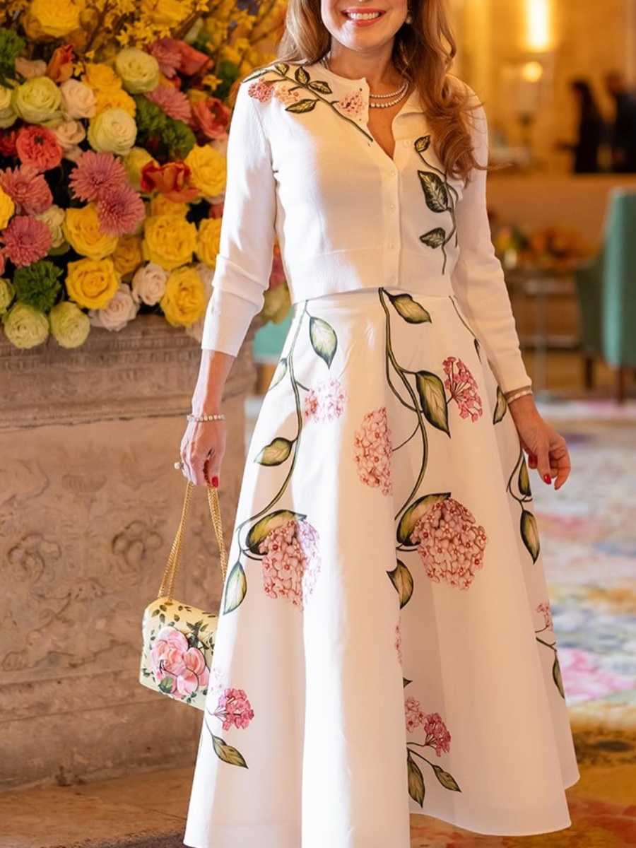 Elegant Hydrangea-Print Two-Piece Set