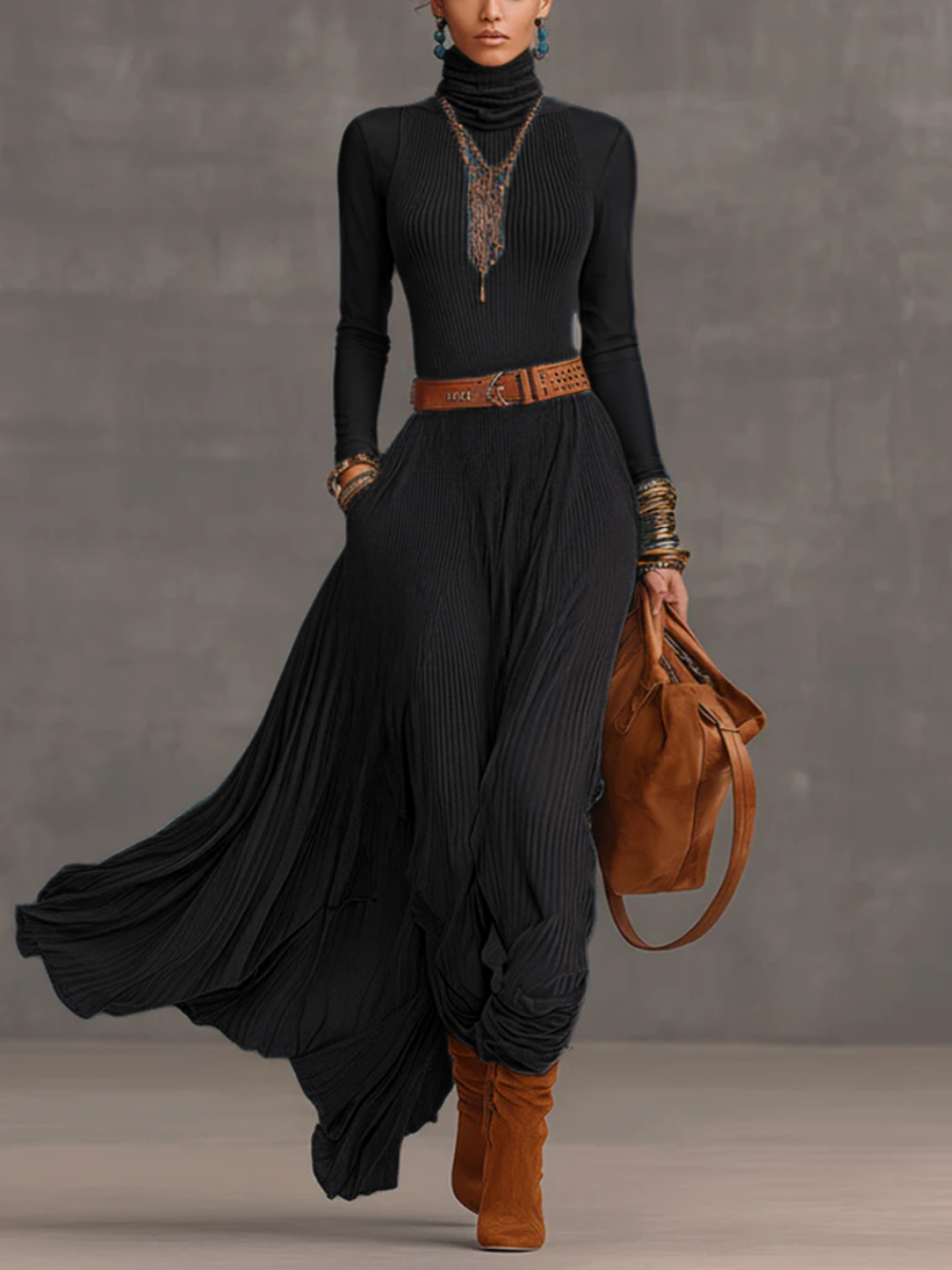 Velvet Mesh Sleeve Maxi Dress