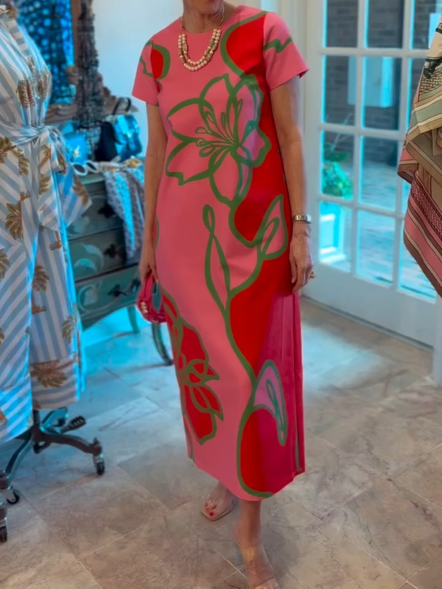 Pink Green Tropical Floral Maxi Dress