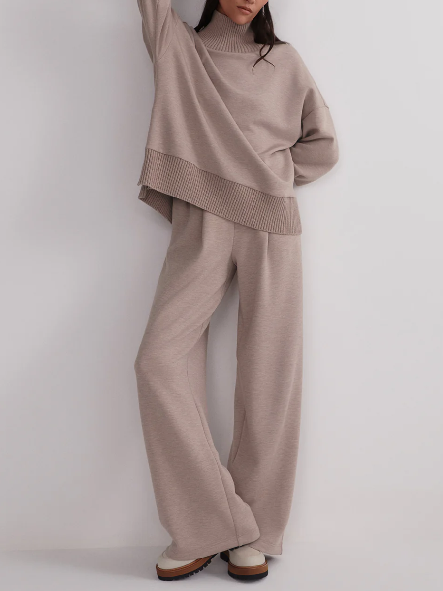 High-Neck Side Zipper Sweatshirt and Pants Set