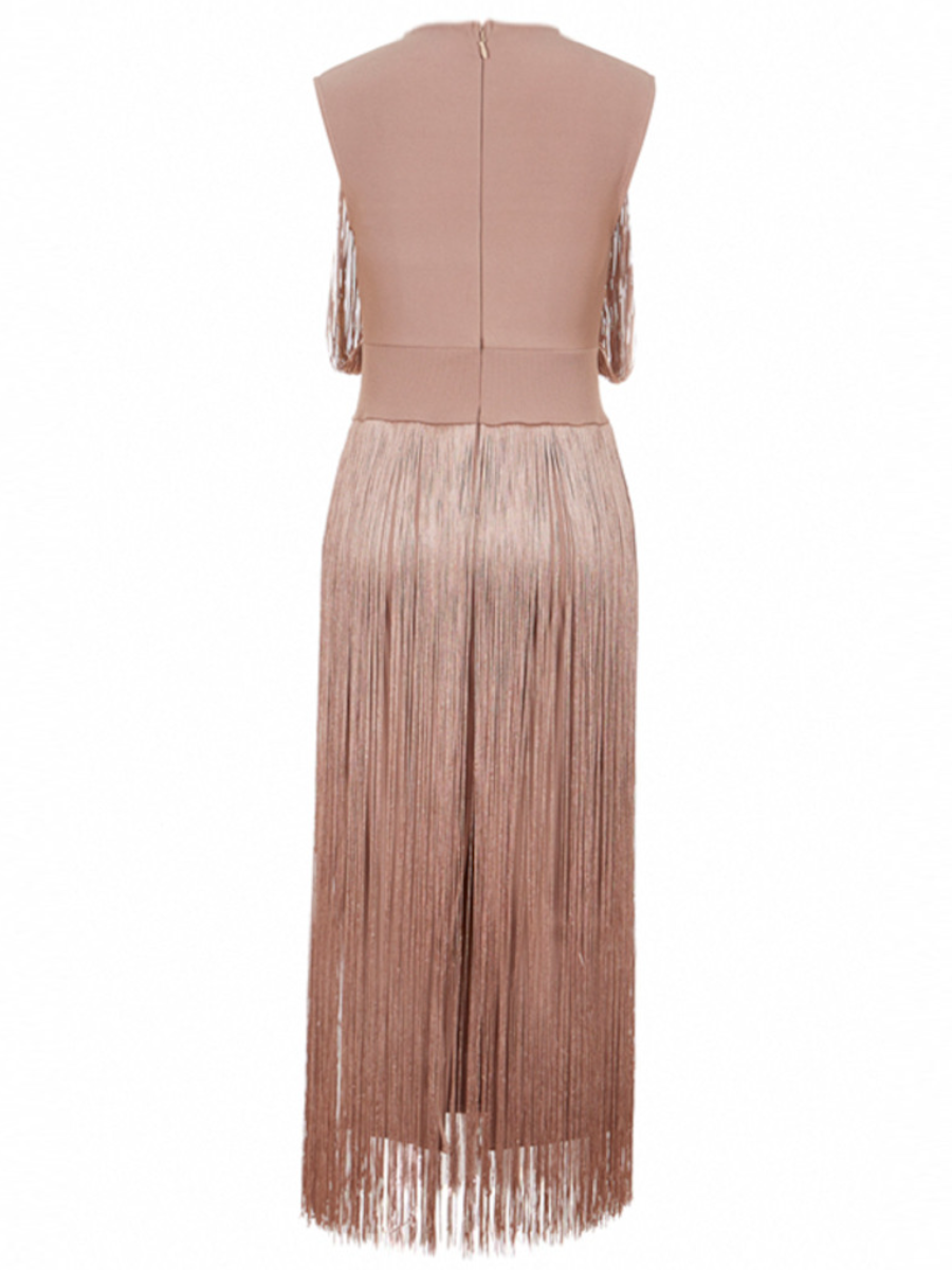 Nude Pink Tassel Midi Dress