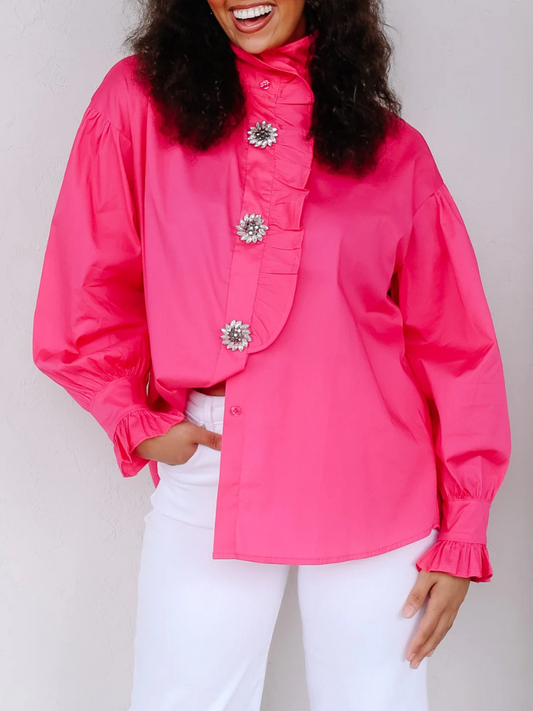 Make It Pop Hot Pink Long Sleeve Blouse