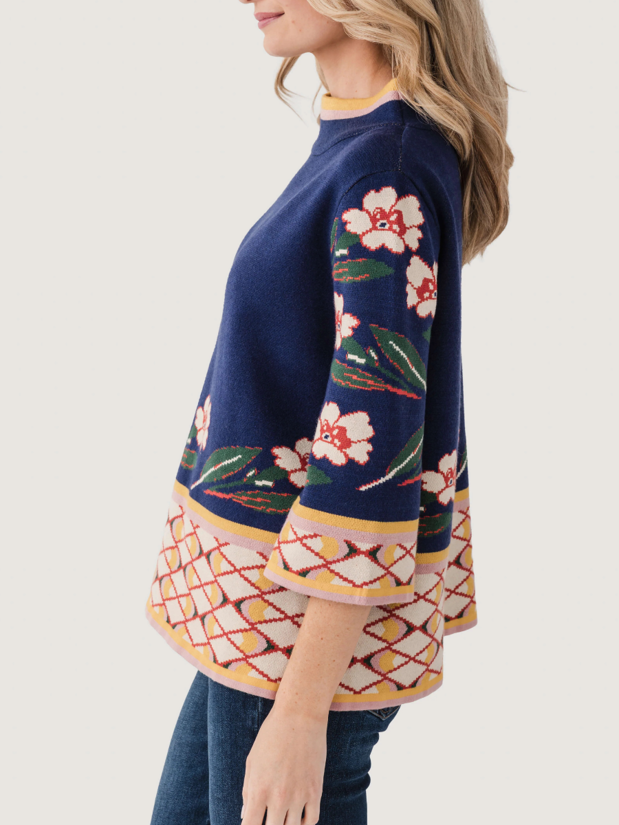 Fate Patterned Jacquard Knit Mock Neck Sweater