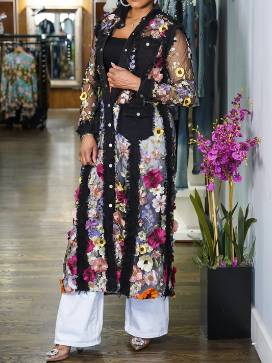 Flower Petal Denim Long Jacket