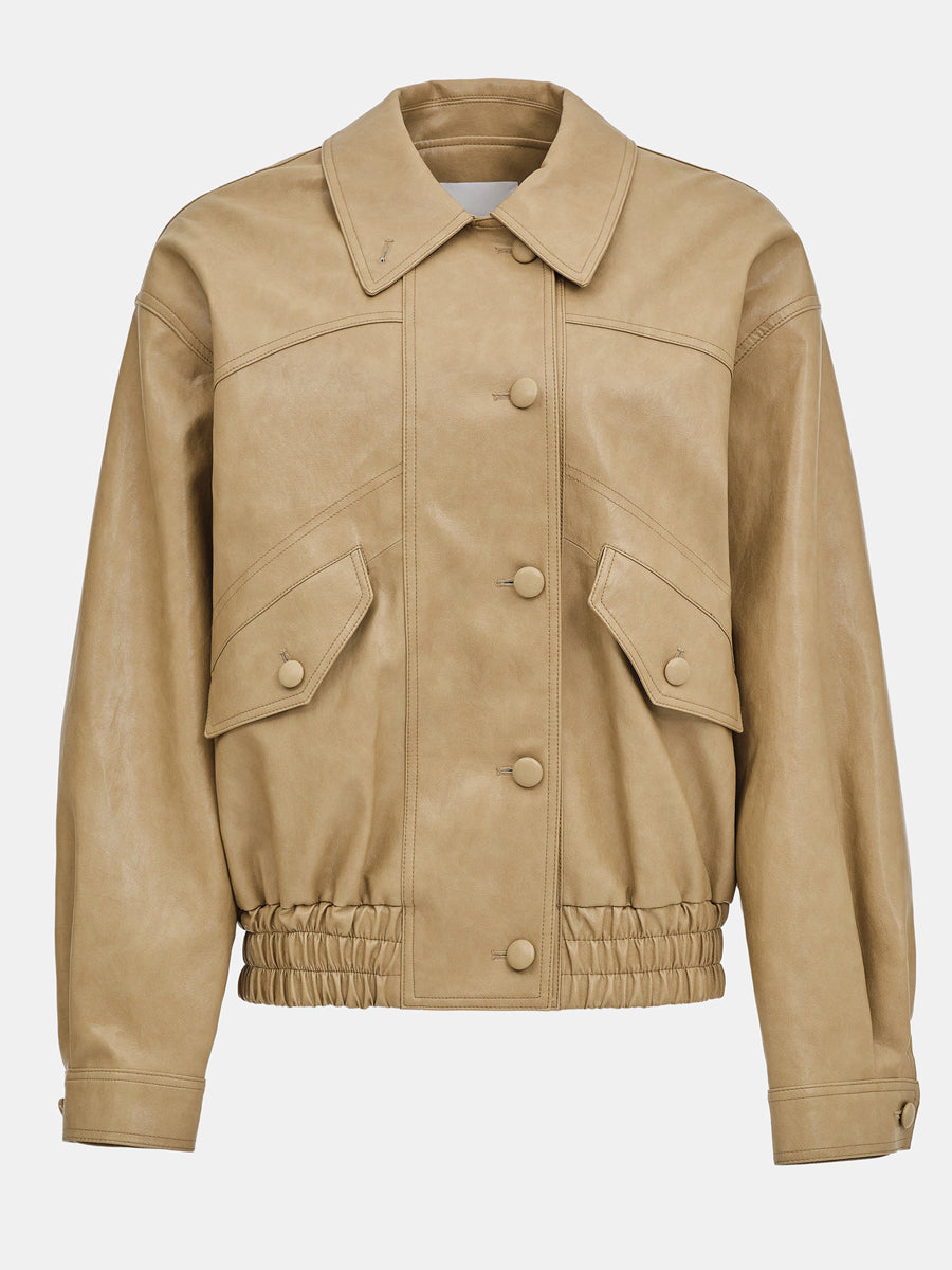 Faux-Leather Bomber Jacket