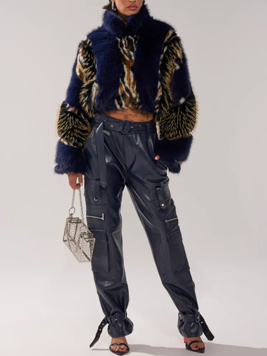 Mixed Animal Print Faux Fur Jacket