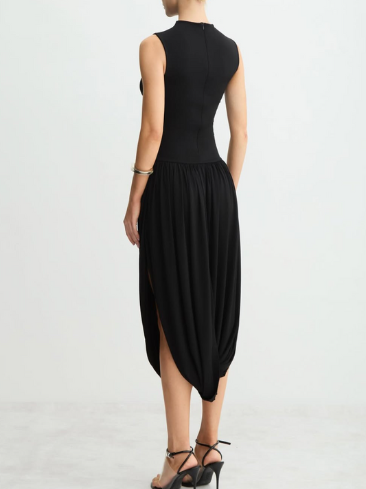 Sleeveless Feminine Ruched Asymmetrical Hem Dress