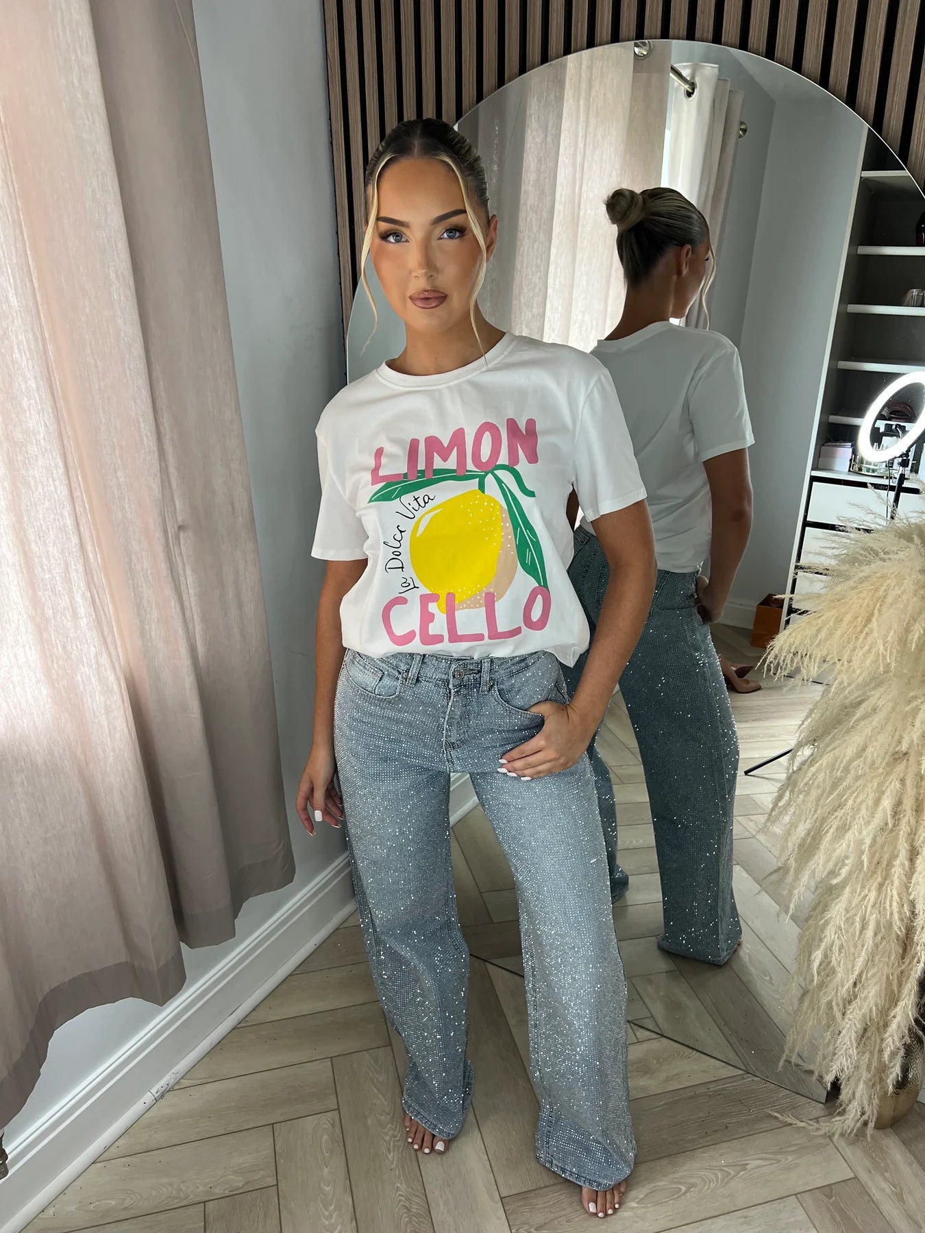 Rainbow Diamond Blue Wide Leg Sparkle Covered Jeans