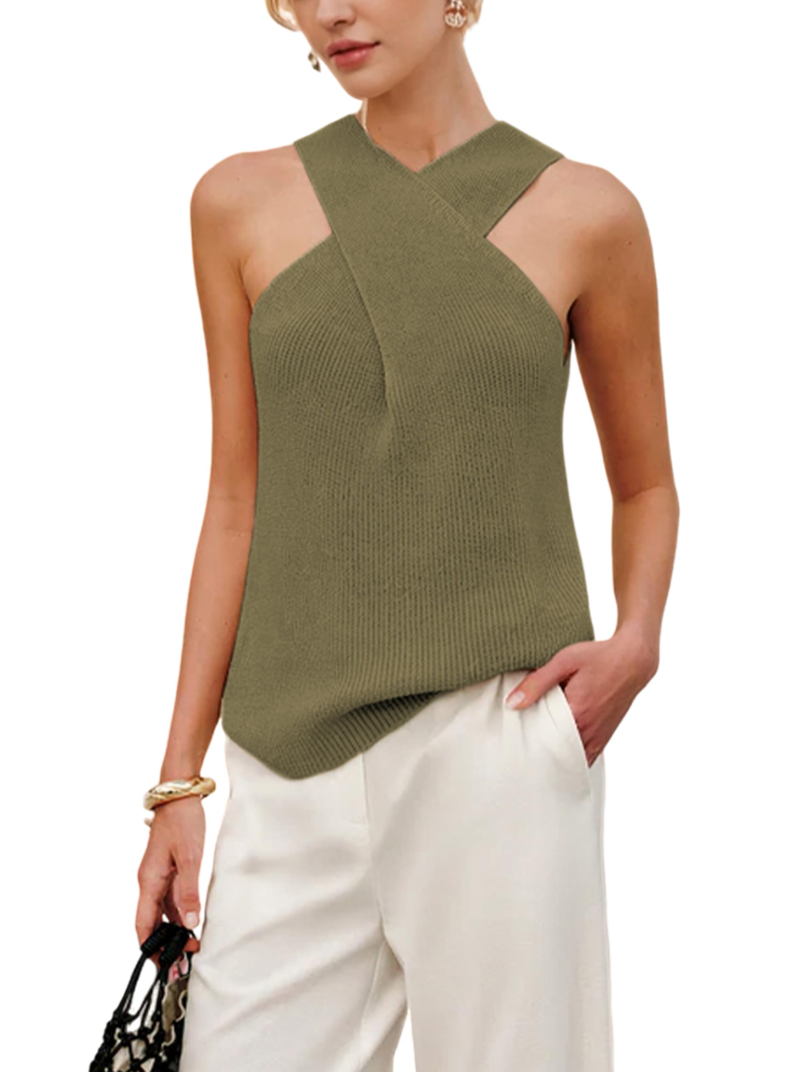 Collar Tank Knit Sleeveless Top