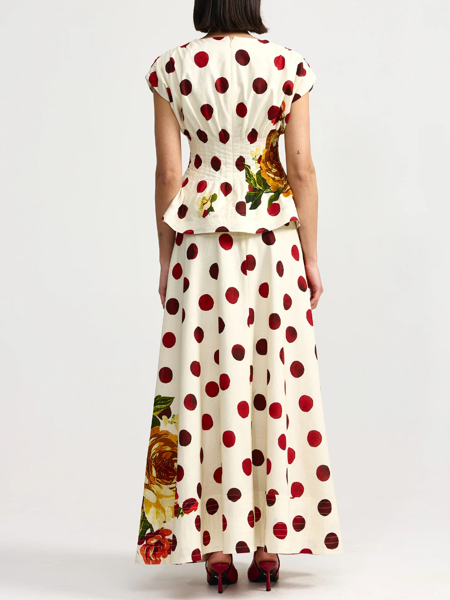 Red Polka Dot Floral Two-Piece Dress